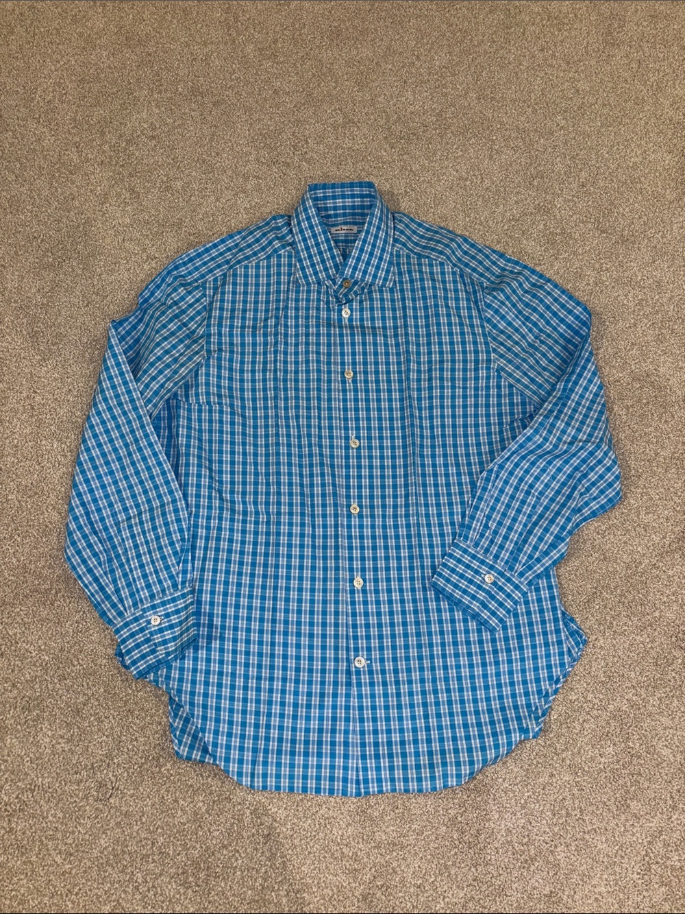 New Kiton turquoise checkered shirt 16.5 neck